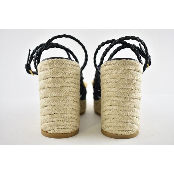 Valentino Rockstud Roman Stud Black Leather Espadrille Wedge Lace Up Sandal 37.5 - Picture 9 of 10